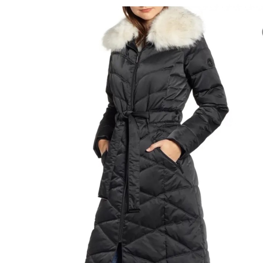 Bernardo Maxi Heavy Puffer Jacket w/ Faux Fur Trim